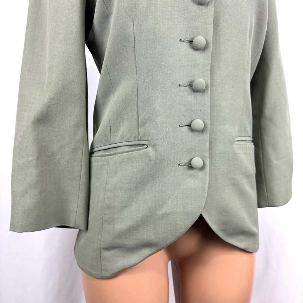 Vintage Algon Quins Womens Sz M Green Wool Blend Button Up Blazer Jacket Chinese - Picture 2 of 13